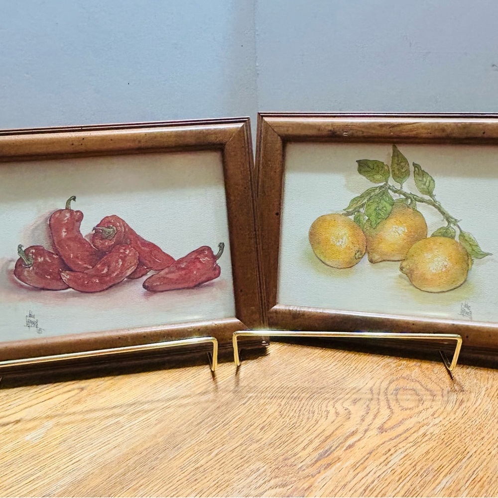 Framed Red Peppers and Yellow Lemons Art Prints Julia Grainer artist 9x6